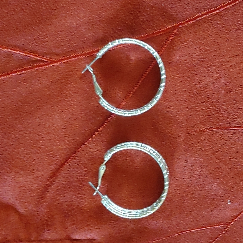 Silver hooped earrings.